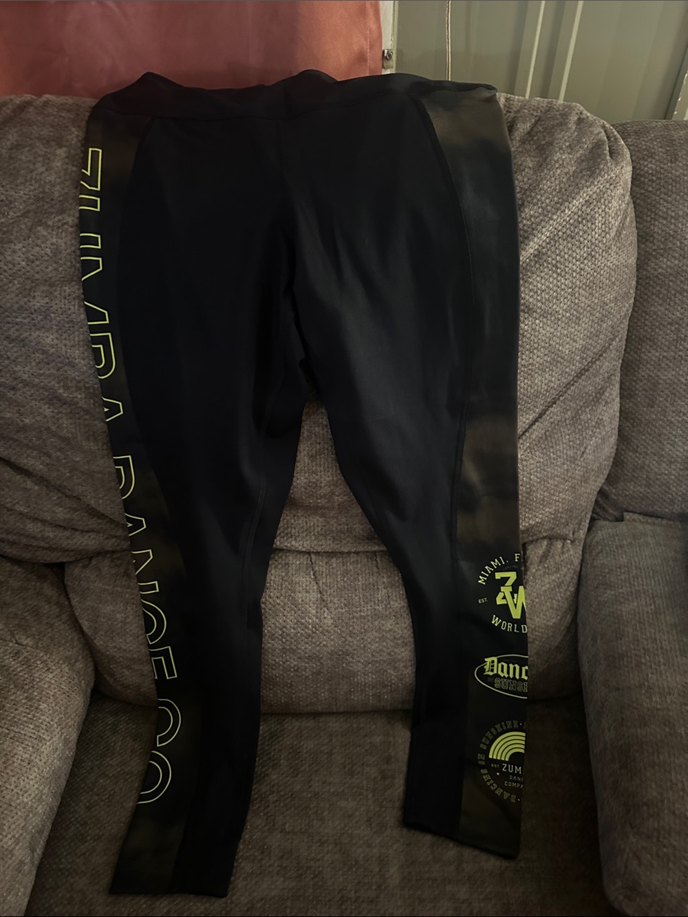 Zumba Fitness Black Leggings with Neon Yellow Graphics